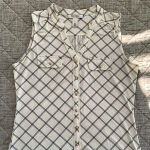 WHBM Black/White Windowpane Sleeveless Blouse